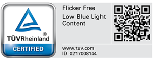 TUV Flicker free and low blue light technology logo