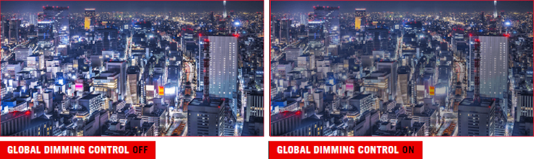 The night view of modern city. /  The night view of a cityscape with the dimming effect enabled on some brighter spots of the image.