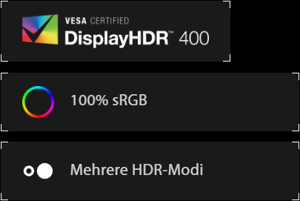 VESA ZERTIFIZIERTES DisplayHDR 400, 100% sRGB, Mehrere HDR-Modi
