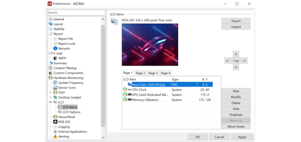 AIDA64 allows monitoring data to be displayed on ROG AIOs and other displays