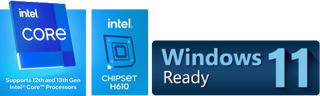 Core i9 Prozessor Symbol , Intel H610 Chipsatz Symbol , Windows 11 Symbol