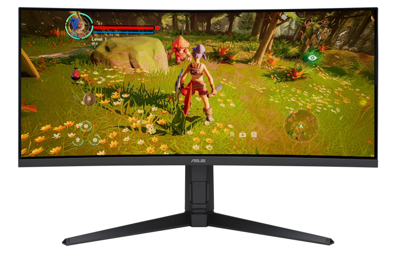 Third-person fantasy RPG gameplay showing a female character facing mushroom and forest creatures in a colorful woodland environment.