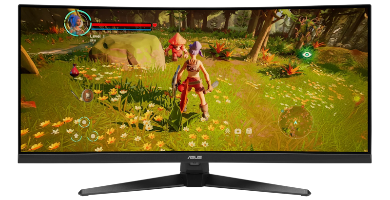 Third-person fantasy RPG gameplay showing a female character facing mushroom and forest creatures in a colorful woodland environment.