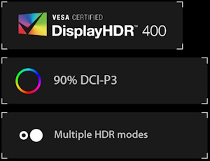 VESA CERTIFIED DisplayHDR 400, 90% sRGB, Multiple HDR modes