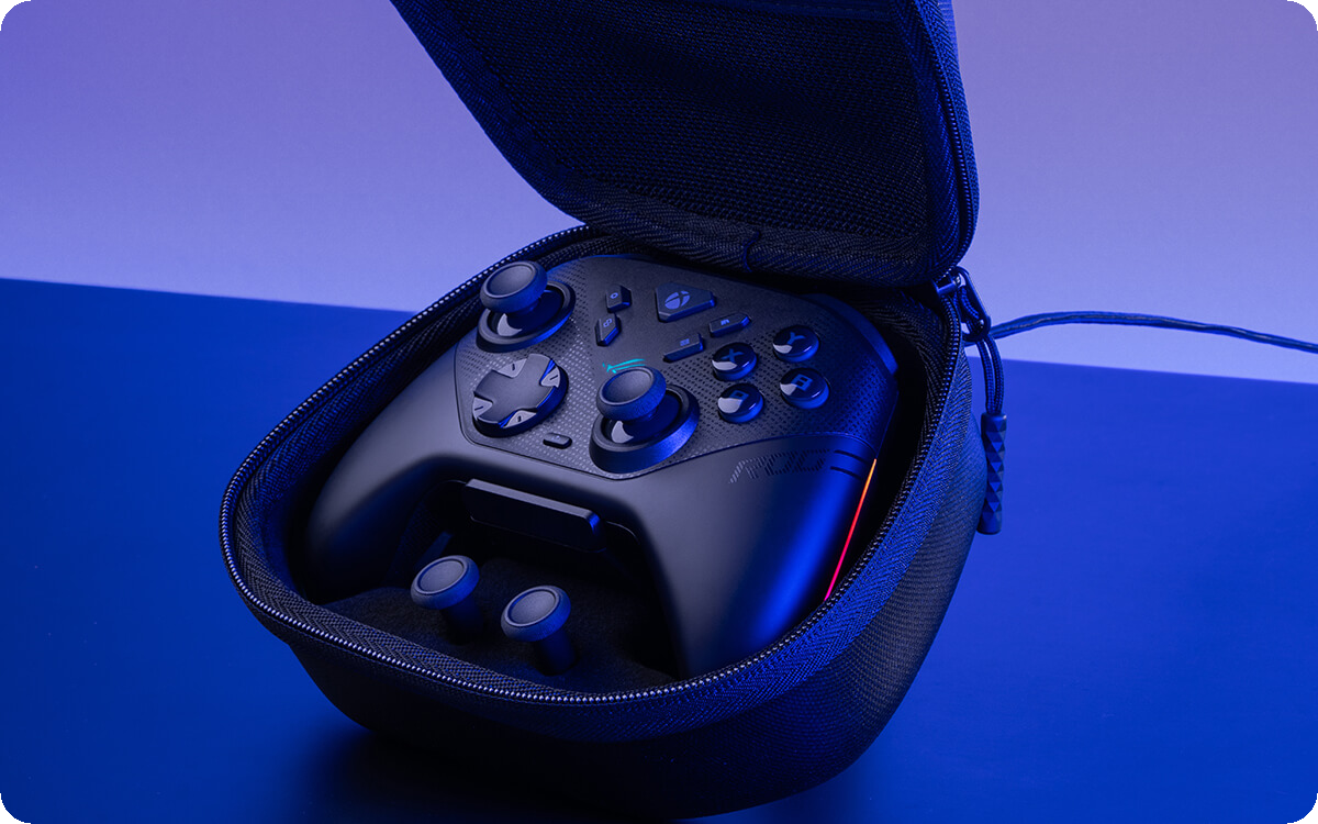 Charging stand and two joystick caps in portable case