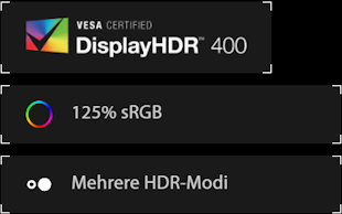 VESA CERTIFIED DisplayHDR 400, 125% sRGB, Mehrere HDR-Modi
