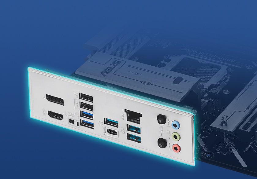 Grafik des vormontierten PRIME B850-PLUS WIFI I/O Shields.