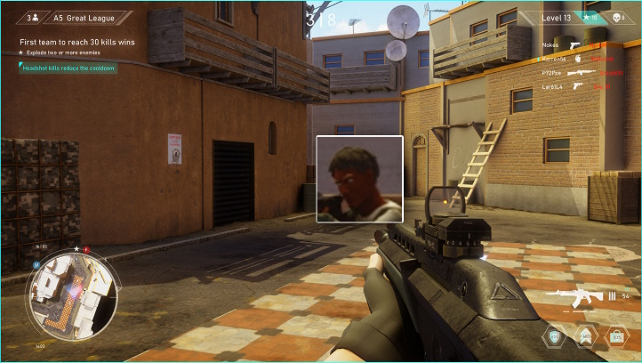 The Sniper feature zooms in on the head of the soldier in the middle of the screen