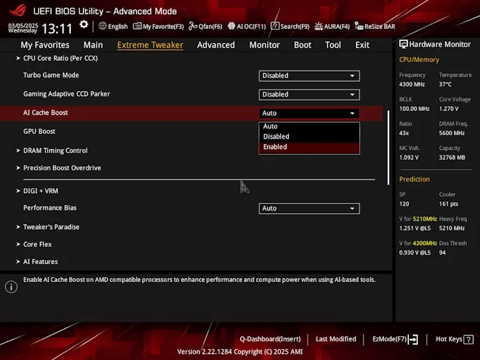 ASUS AI CACHE BOOST UI