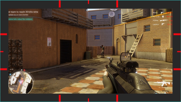 The FPS game scene; with the display alignment feature activated