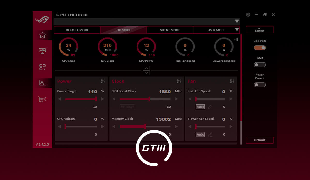 ASUS GPU Tweak III Benutzeroberfläche