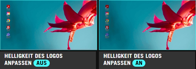 Der Screenshot des Desktops mit fünf Apps. / Der Screenshot des Desktops mit den fünf abgeblendeten App-Symbolen.