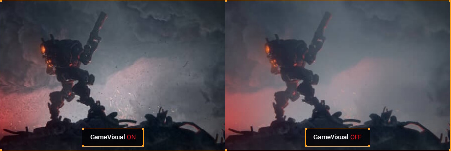 Monitor with RTS/RPG mode enhances color saturation and contrast for brighter visuals. Without RTS-RPG mode, contrast and color saturation are reduced.