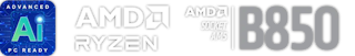 logo of AMD Ryzen; logo of AMD B850