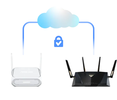 RT-BE58 Go and RT-BE88U connecting subsidiary and headquarter networks via secure office VPN.