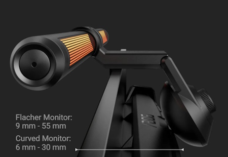 Flat monitor: 9 mm - 55 mm, Curved monitor: 6 mm - 30 mm