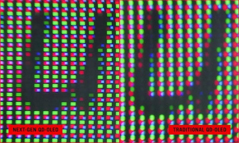The edges of each individual letter is clear and crisp. / The edges of each letter shows red and green color fringing