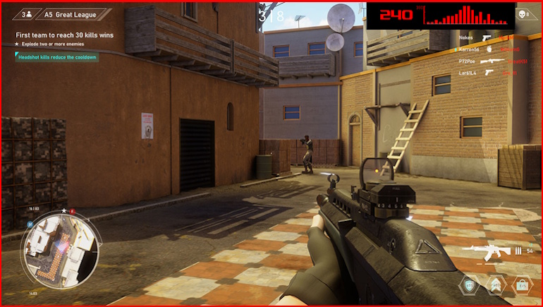 The FPS game scene; the FPS counter overlay can be seen on the upper-right corner of the screen