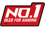Red badge with bold white text “ROG No.1 OLED for Gaming” and a faint grid pattern in the background