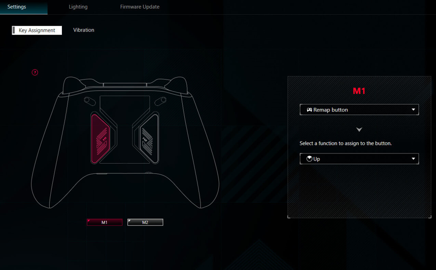The key assignments Armoury Crate software interface for ROG Raikiri