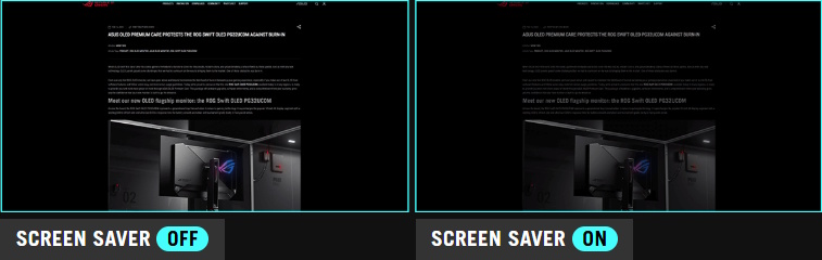 Screenshot of an ROG web article. / Screenshot of an ROG web article with the screen dimmed.