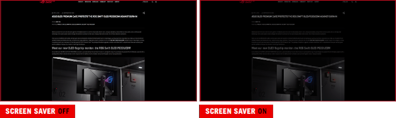 Screenshot of an ROG web article. / Screenshot of an ROG web article with the screen dimmed.