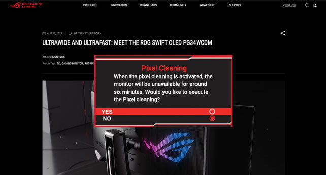 Das Pop-up-Fenster zur Erinnerung an die Pixelreinigung