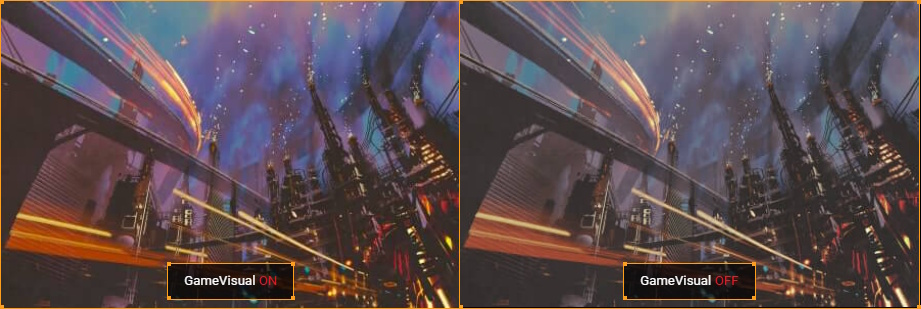 SMonitor with Scenery mode expands brightness range and contrast gradation for vivid images. Without Scenery mode, brightness and contrast are limited.
