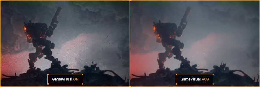 Der Monitor mit RTS/RPG-Modus verbessert die Farbsättigung und den Kontrast für eine hellere Darstellung. Ohne RTS-RPG-Modus sind Kontrast und Farbsättigung reduziert.