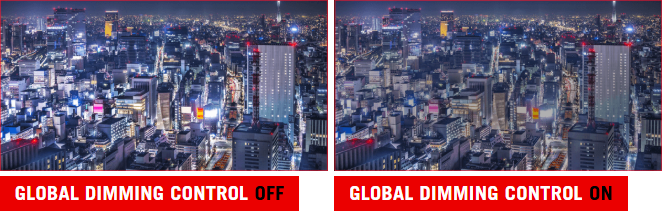 The night view of modern city. /  The night view of a cityscape with the dimming effect enabled on some brighter spots of the image.