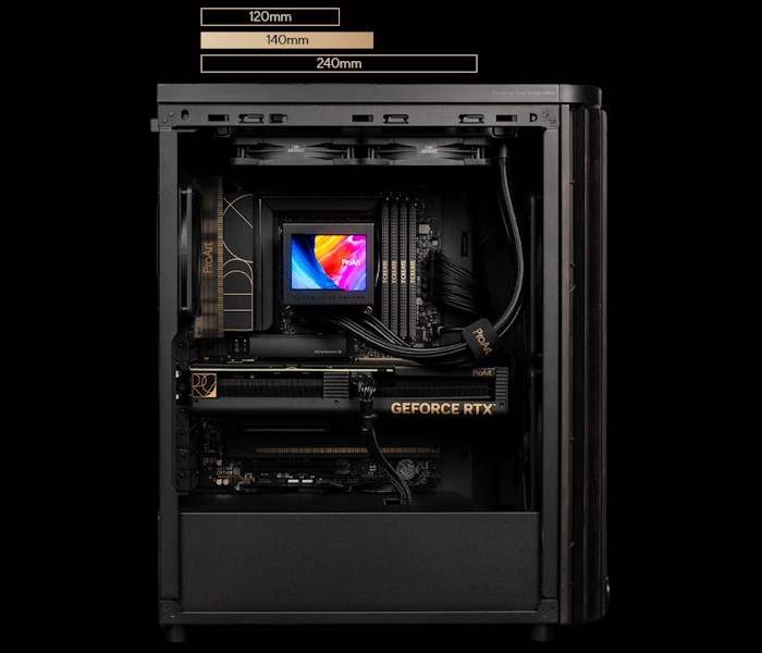 Seitenansicht des PA401 mit Indikatoren für die Kompatibilität der Kühler