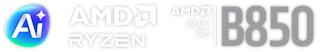 logo of AMD Ryzen; logo of AMD B850