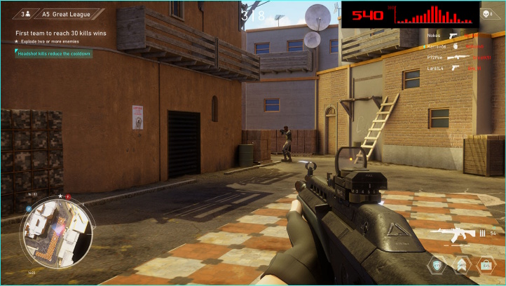 The FPS game scene; the FPS counter overlay can be seen on the upper-right corner of the screen