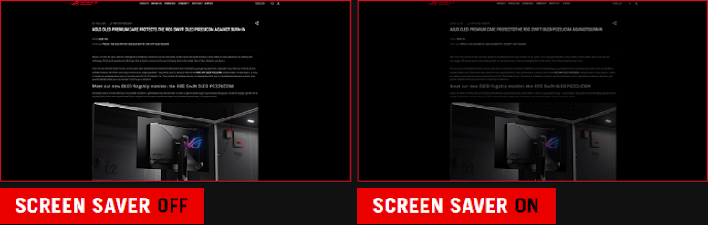 Screenshot of an ROG web article. / Screenshot of an ROG web article with the screen dimmed.