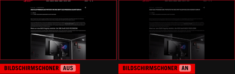 Screenshot eines ROG-Webartikels. / Screenshot eines ROG-Webartikels mit abgedunkeltem Bildschirm.