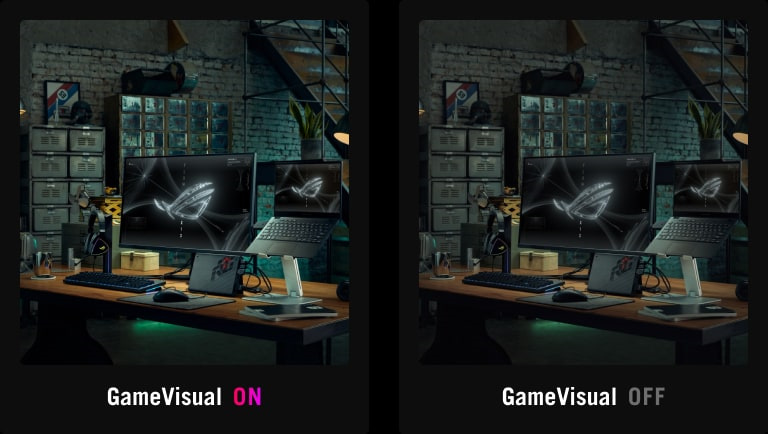 A comparison of sRGB view on ROG Swift PG32UQXR, with and without GameVisual
