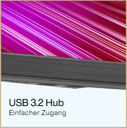 Der USB 3.2-Hub befindet sich an der vorderen Unterseite des Monitors, so dass Sie Ihre Geräte einfacher an den PA24ACRV anschließen können