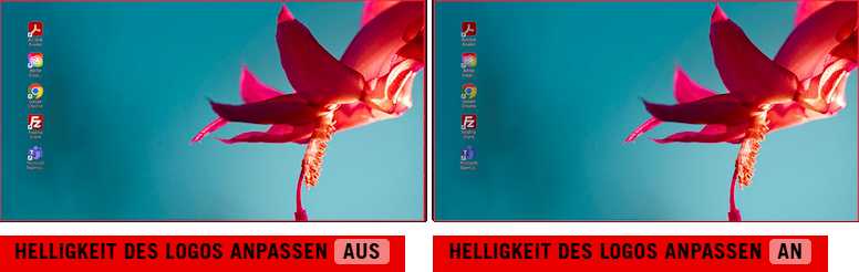 Der Screenshot des Desktops mit fünf Apps. / Der Screenshot des Desktops mit den fünf abgeblendeten App-Symbolen.