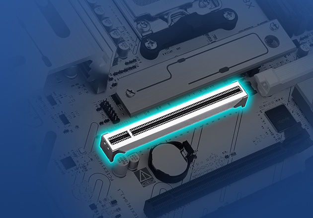 Die Grafik zeigt das X870 MAX GAMING WIFI7 W SafeSlot Feature.