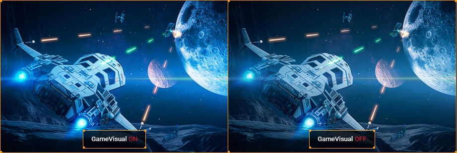 Monitor with cinema mode boosts contrast and color saturation. Without cinema mode, contrast is reduced.