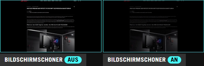 Screenshot eines ROG-Webartikels. / Screenshot eines ROG-Webartikels mit abgedunkeltem Bildschirm.