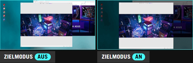 Der Screenshot des Desktops mit zwei geöffneten Fenstern. / Der Screenshot des Desktops mit zwei geöffneten Fenstern, wobei das obere Fenster auf normaler Helligkeit und das andere Fenster gedimmt ist.