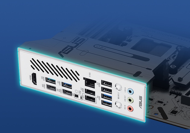 Die Grafik zeigt das X870 MAX GAMING WIFI7 W vormontierte I/O Shield.