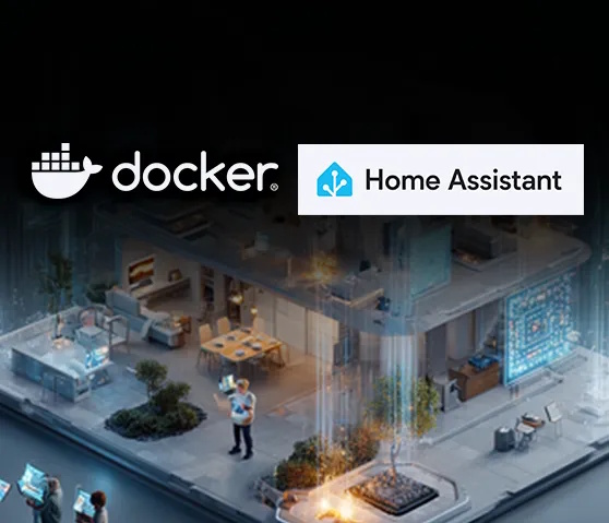Docker and Home Assistant logos above a smart home illustration representing Micro-Service Hub support