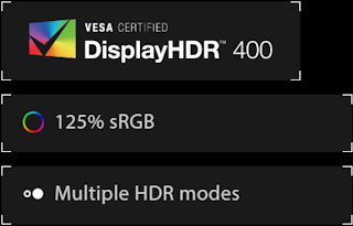 VESA CERTIFIED DisplayHDR™ 400; 125% sRGB; Multiple HDR modes