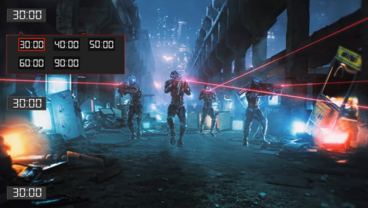 Four soldiers are shooting with lasers and the there is a timer on the left side