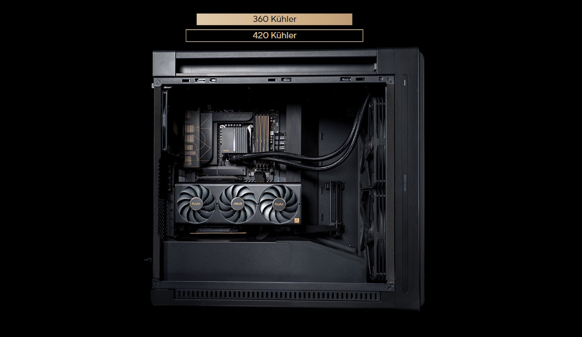 Kompatibilität der ProArt PA602 Wood Edition PC-Builds mit dem 360er und 420er Radiator