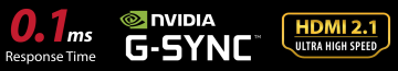 Symbol für 0.1 ms Reaktionszeit, NVIDIA G-Sync Symbol, HDMI 2.1 Symbol