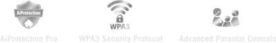 AiProtection Pro icon for network security, WPA3 security protocol icon, Advanced parental controls for network security