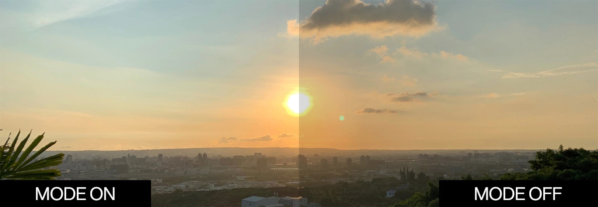 Comparison of HDR mode on and mode off